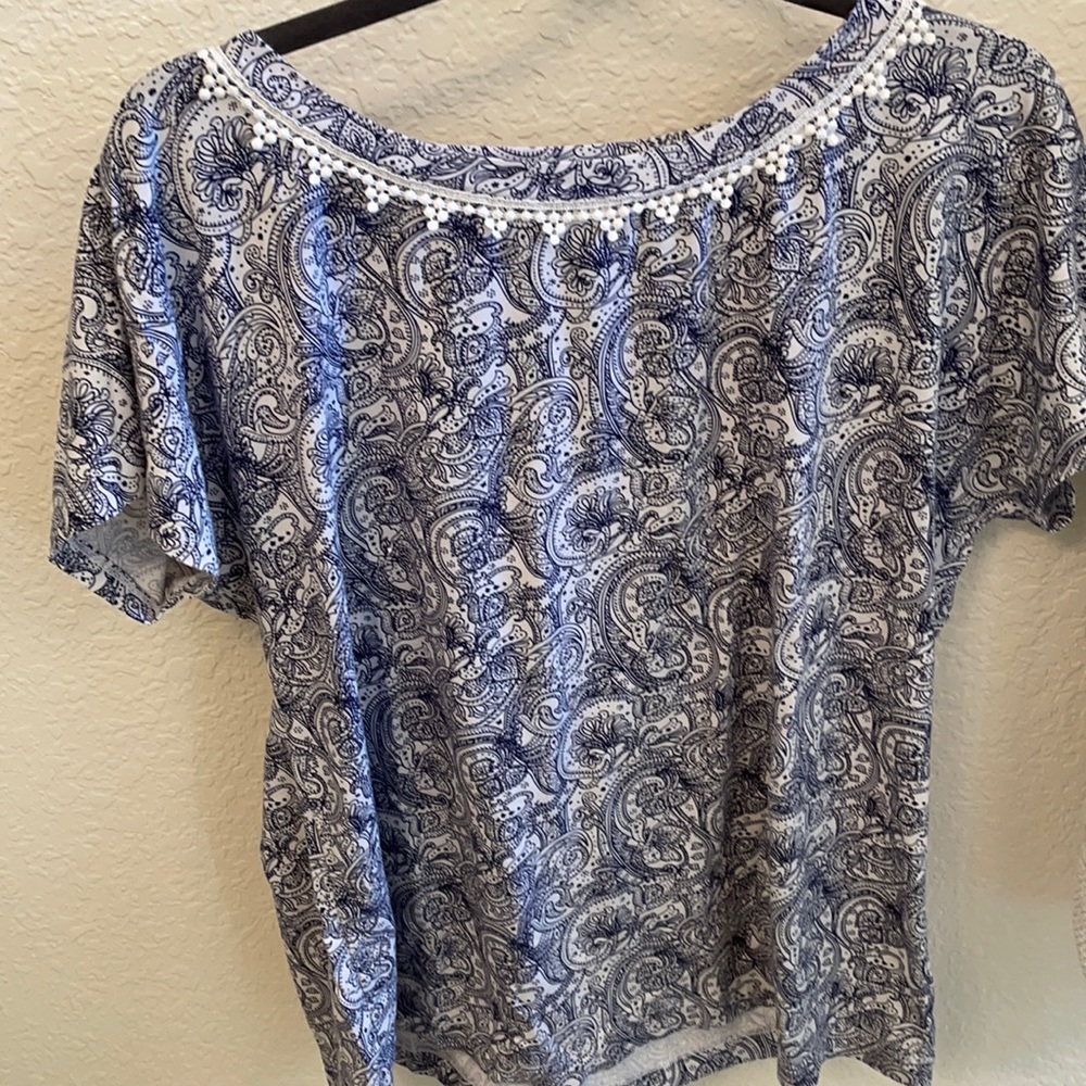 Blue and white tshirt